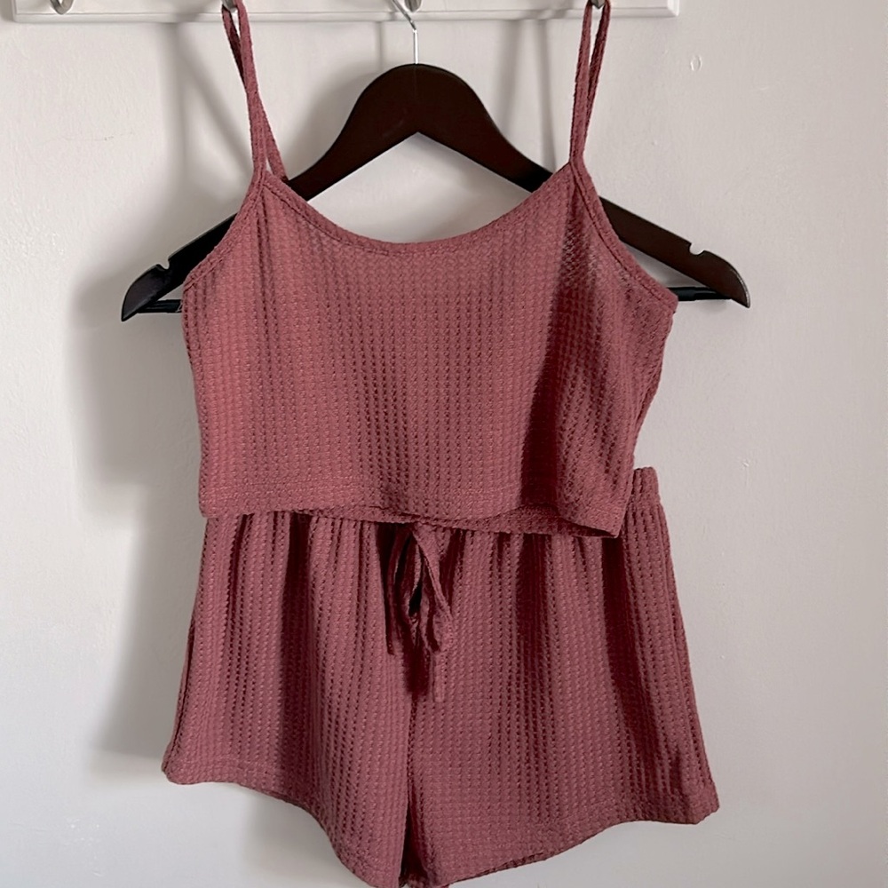 New 2-Piece Crop Tank and Shorts Waffle Knit Summer Loungewear Sleep Set